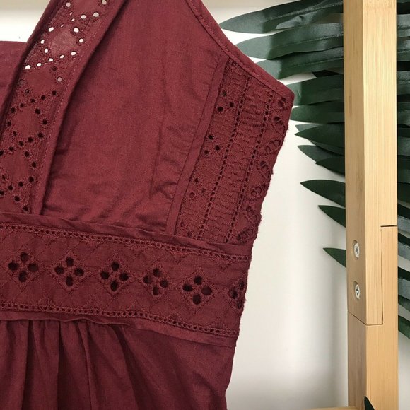 Country Road Maroon Broderie Lace Top Blouse XXS - Picture 6 of 12